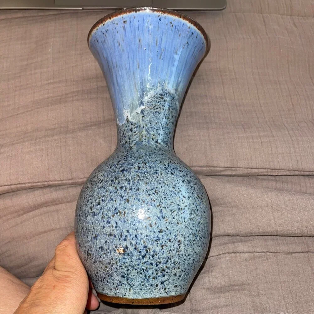 David Stewart Vintage Vase Blue Brown Stoneware Decor Collectible